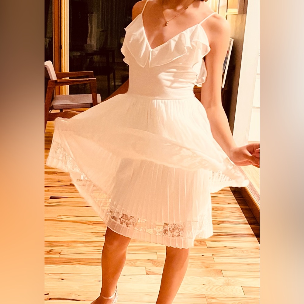 Sexy, fun white ruffle layer dress